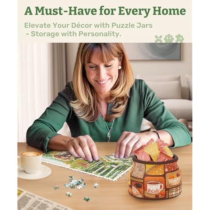 3D PUZZLE JAR 64 PLASTIC PIECES FOR ADULTS - LIVE COZY - WOODEN LID CONTAINER FOR KITCHEN DINING STUDY LIVING ROOM NO GLUE REQUIED SMALL [BC1021] - Image 2